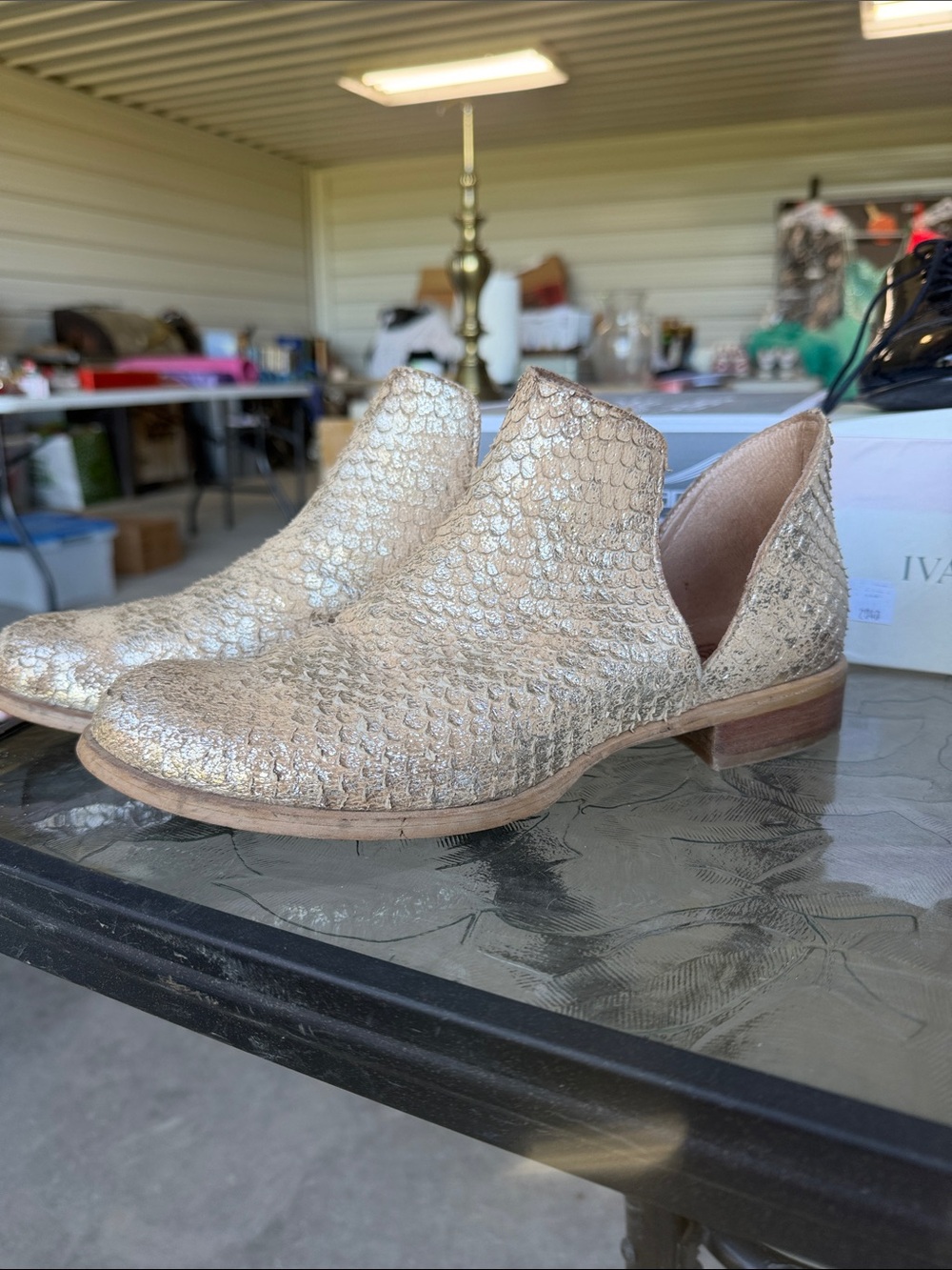 Sundance Metallic Gold Textured D'Orsay Mules